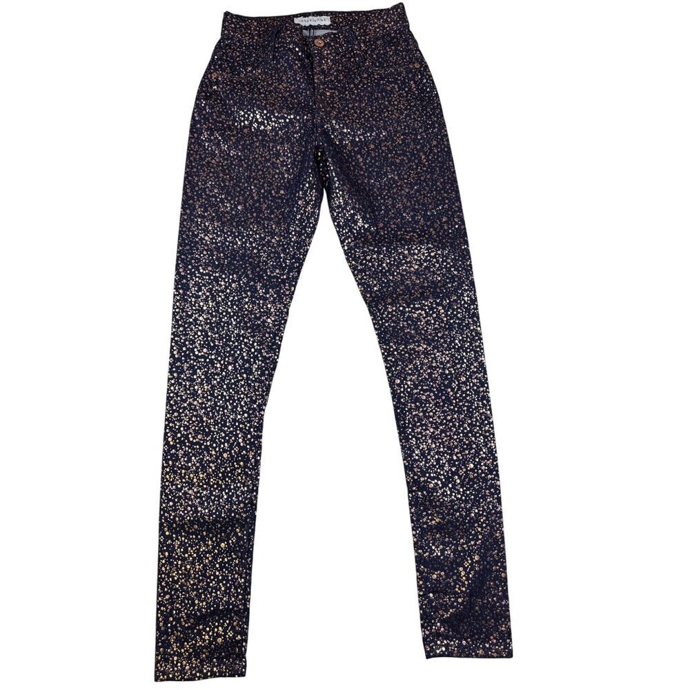 James Jeans Twiggy Dance Pants Gold Flux Blue Metallic Sample Stretch Size 25